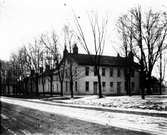 The Griswold Inn ca. 1910 is shown in this picture. The inn, extant until 1964, was built in 1811 on the north-east Village Green by Worthington pioneer Ezra Griswold. Its location near the intersection of Granville Road (Rt. 161) and High Street (Rt. 23) made it a popular stopping place for travelers. The Inn featured a fireplace in every room and a large second floor ballroom that was eventually converted to bedrooms when the Inn reverted to a family residence. The building was razed in 1964 despite community efforts to save it. Photo courtesy of Scott Gowans.